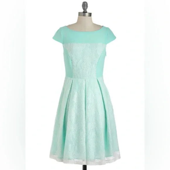 Eva Franco | Dresses | Eva Franco Modcloth Dinner Mint Dress Sequin Cap  Sleeve Vintage Fit And Flare | Poshmark